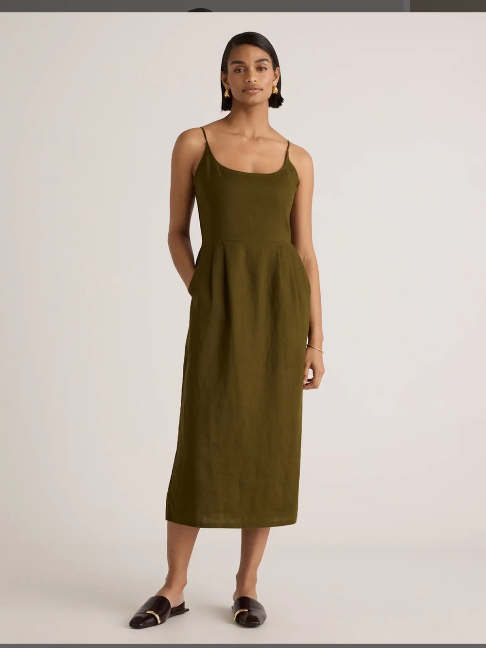 Quince 100% European Linen Scoop Neck Midi Dress Size XS